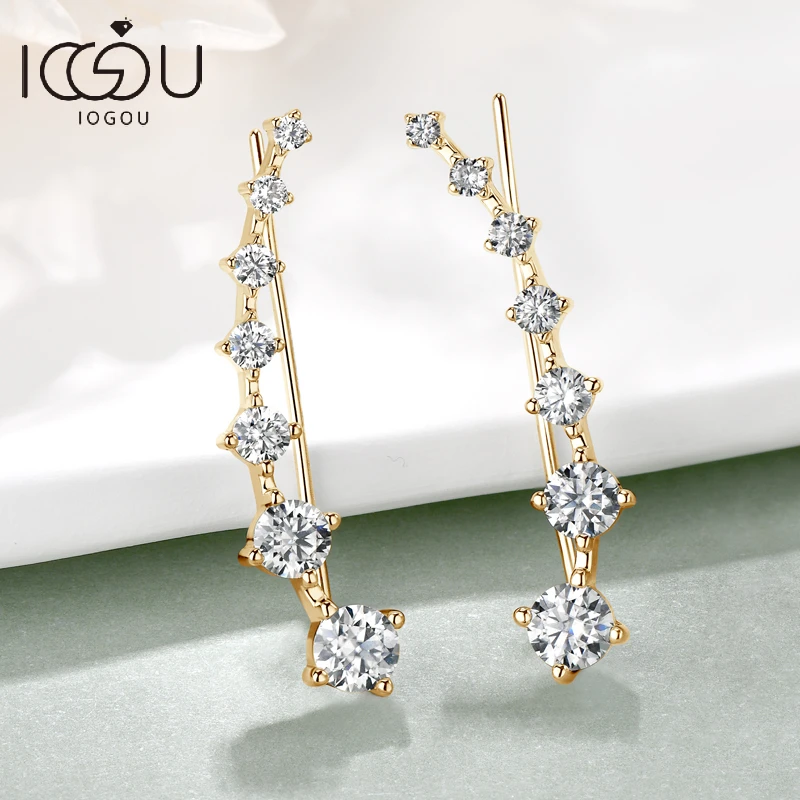 Full D Moissanite Earrings For Women Silver 925 Black/ White Diamond 7 Star Ear Cuffs Crawler Climber Earrings Unique Jewelry