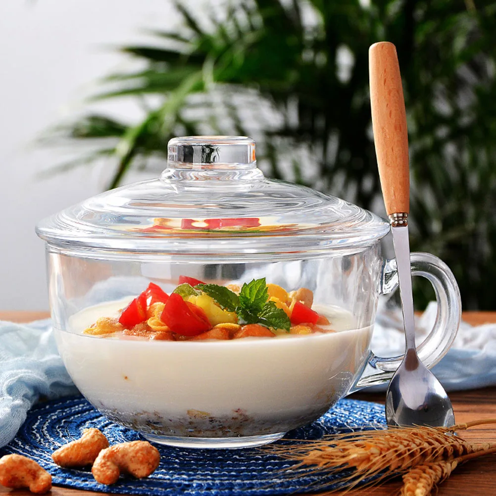 

Glass Salad Bowl Lid Handle Premium Clear Glass Fruit Porridge Milk Bowl Home Restaurant Food Container Storage Fresh Fruit