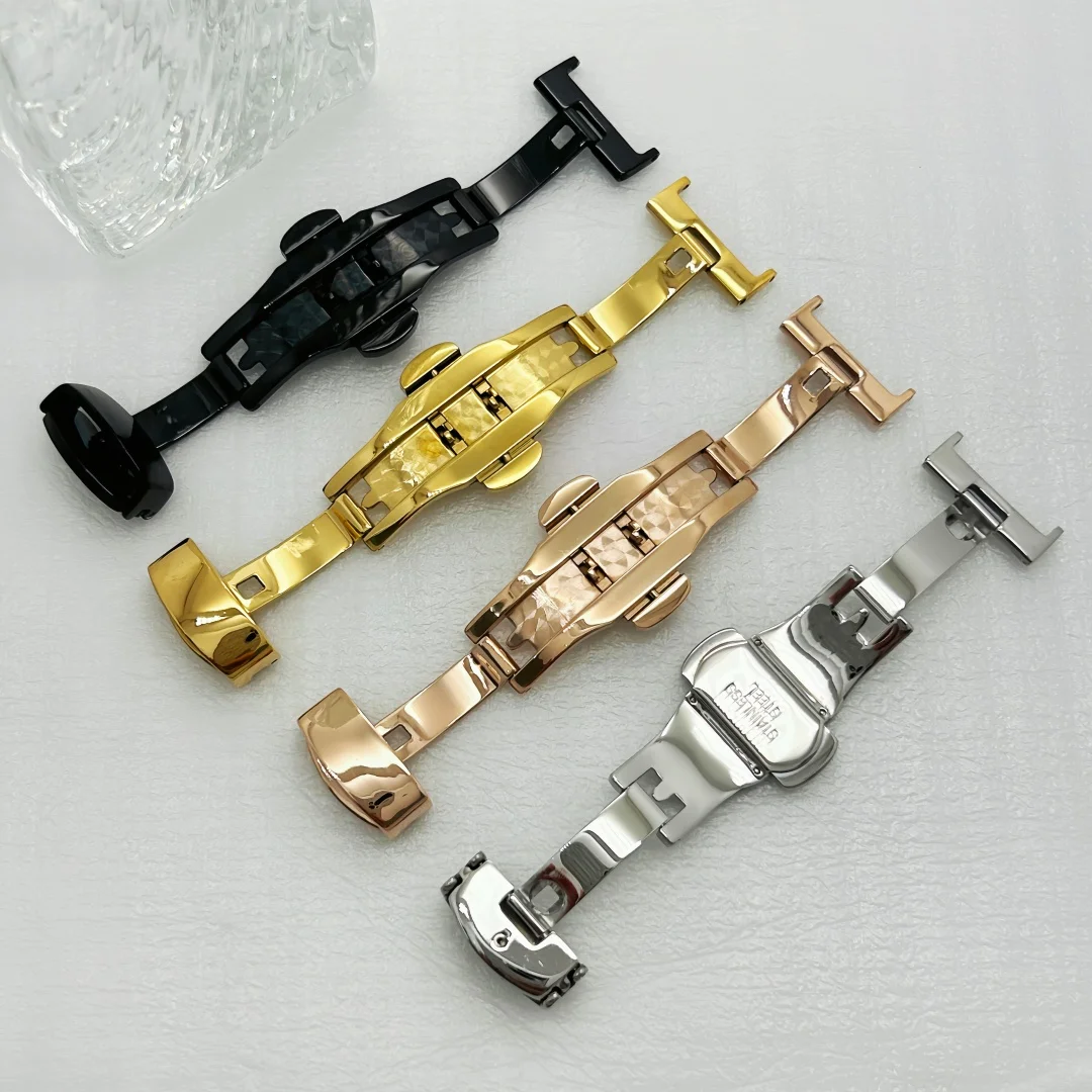 Watch Strap Accessory Spherical Clasp Stainless Steel Double-push Butterfly Clasp with Automatic Fish-scale Pattern Strap Buckle