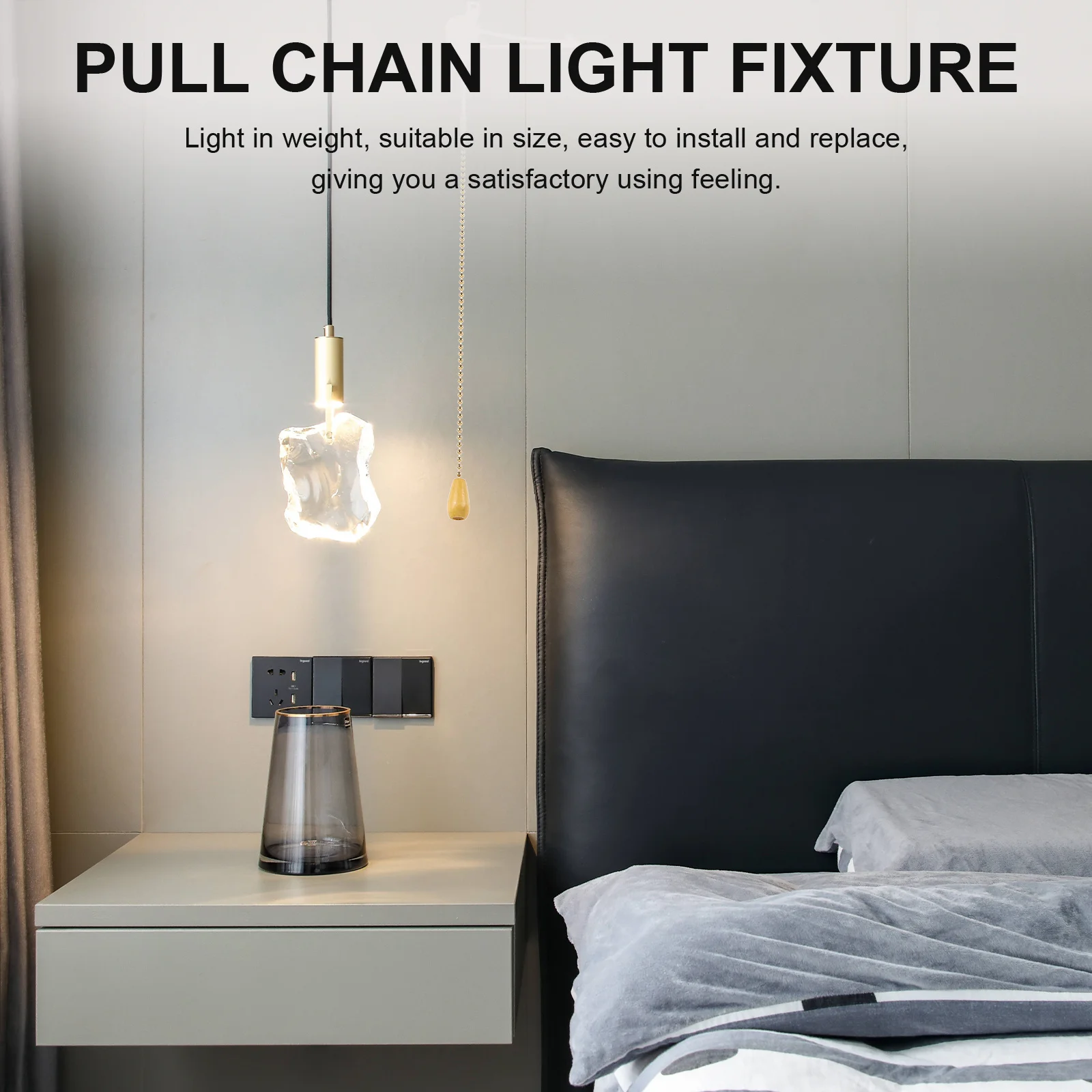 

Sturdy Pull Chain Light Switch High Quality Iron Wood Construction Span for DIY Lamp Repair and Replacement Use