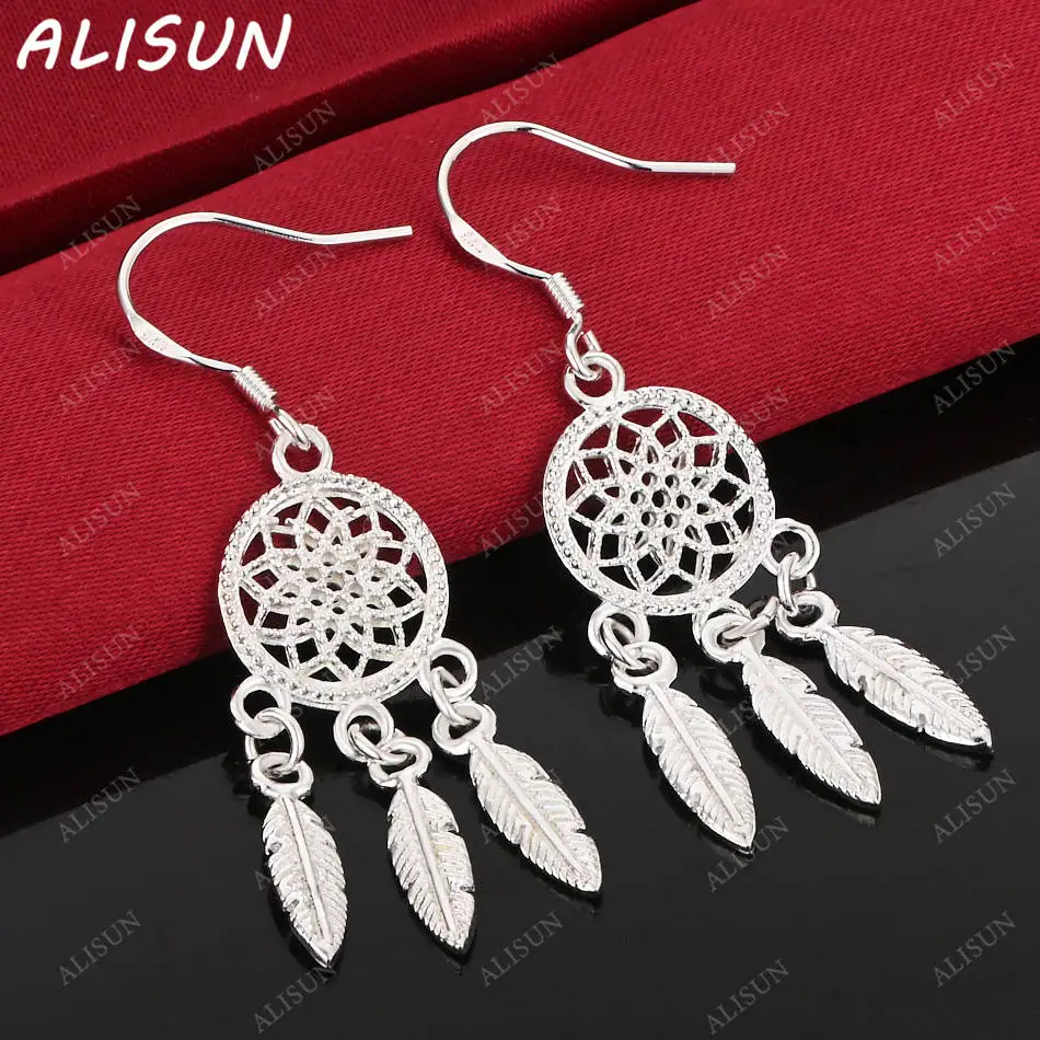 Alisun 925 prata esterlina dreamcatcher brincos gota moda jóias charme graça nobre acessórios de casamento