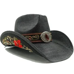 Cappelli di paglia in stile occidentale per uomo donna cappello da sole estivo da spiaggia cappello Vintage con bordo arricciato Cowgirl Jazz Sombrero Hombre