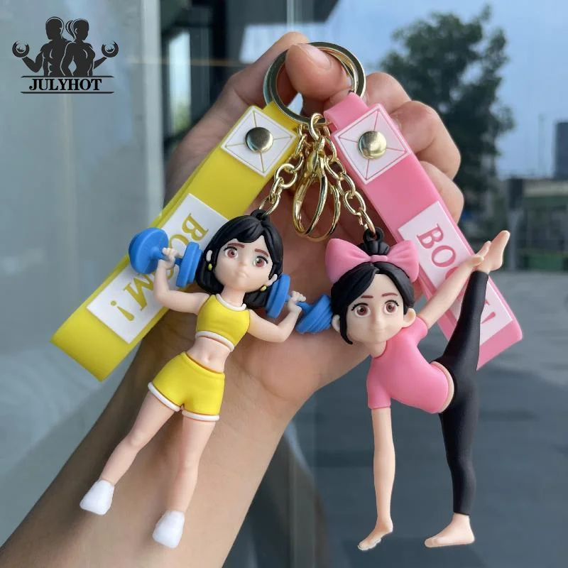 Cartoon Creativity Cute Yoga Girl Silicone Keychain Lovely Fitness Design Ideal Gift For Yoga Lovers Home Decoration Pendant