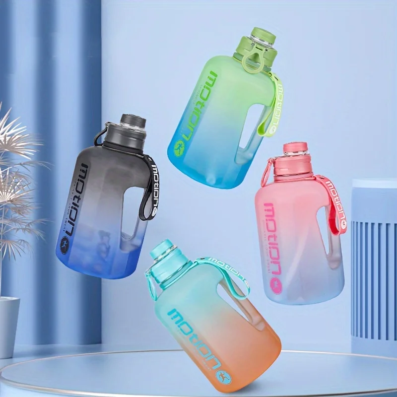 1pc, Water Bottle, Sports Water Bottle With Handle, Plastic Water Bottle, Gradient Color Large Capacity Water Bottle, Frosted Fa