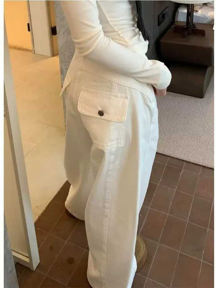 White High Waist Wide Leg Jeans Women's 2026 Autumn New Style plus Size Design Slimming Loose Fit Denim Pants