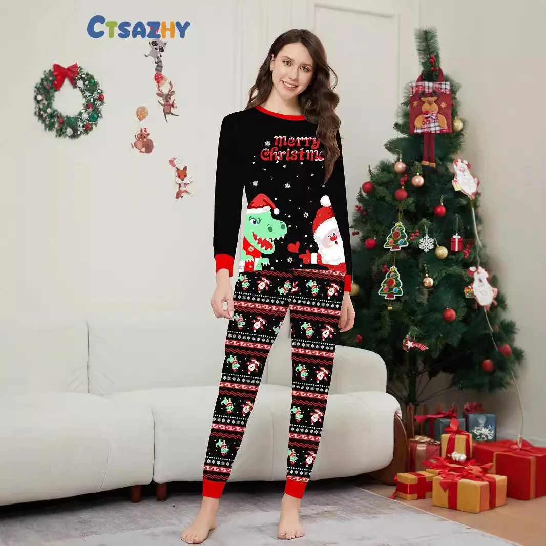 New Winter Family/Couple Matching Outfits 3d Dinosaur Print Christmas Pajamas Set Soft Cute 2 Pieces Suit Xmas Look Pyjamas  123