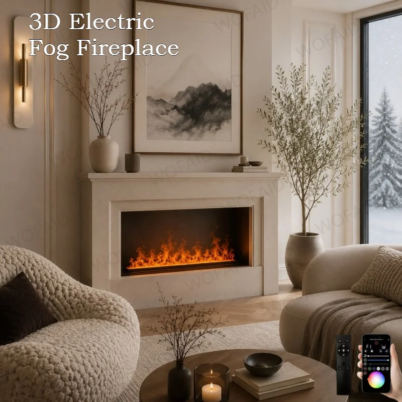 Smart 3D Water Vapor Fireplace Realistic Flame Visual Modern Recessed Water Vapor Fireplace firepit for Apartment Centerpiece