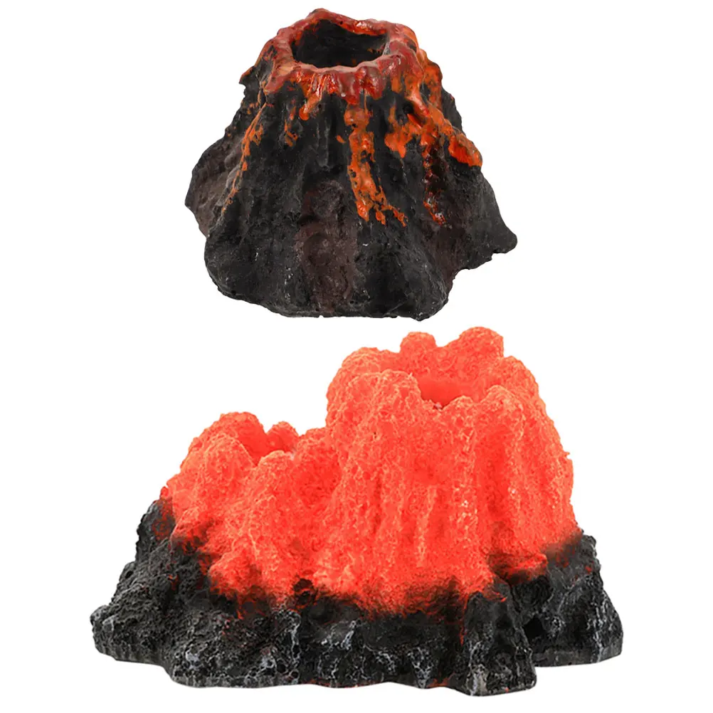 

2Pcs Resin Volcano Decor Lifelike Fish Tank Ornament for Aquarium Layout Wide Bottom Non-Tip Design Long-Lasting Waterproof