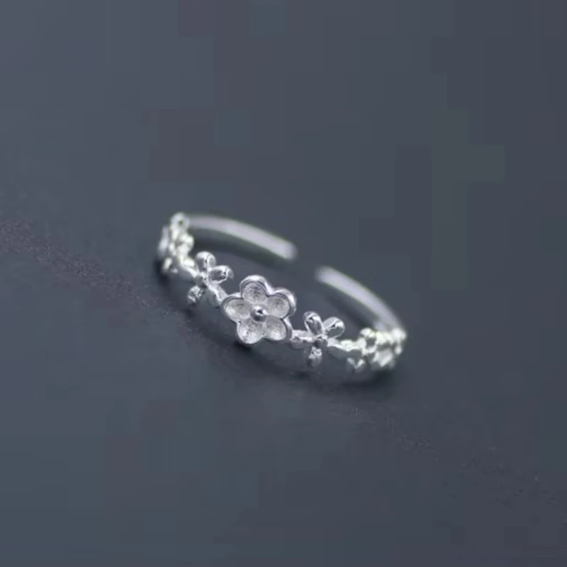 REETI 925 Sterling Silver Rings For Women Small flower Open  ring  Style Lady Prevent Allergy Sterling-silver-jewelry