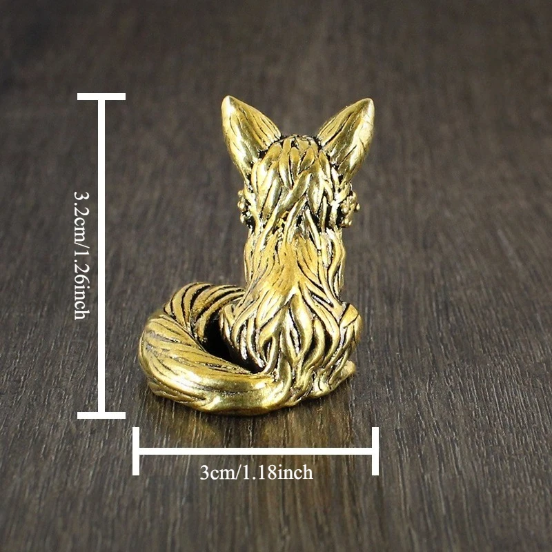 1 PC Antique Finished Brass Fox Sculpture Office Desk Manipulable Adorable Tea Pet Copper Animal Artifact Decor Craft Figurines