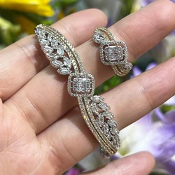 000306 Bangle Set for Women Cubic Zircon Flower Bracelet Ring Fashion Dubai Charm Bridal Jewelry Accessories Wedding Engagement