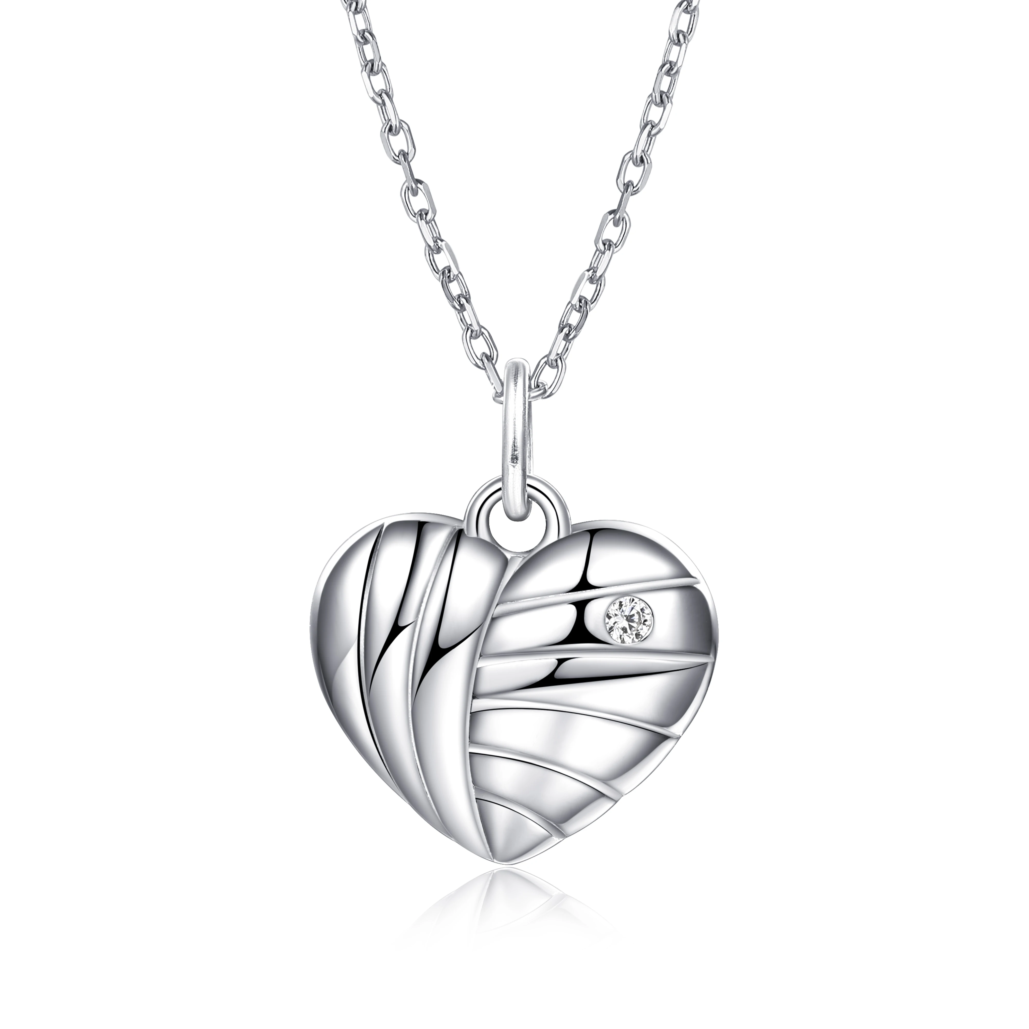 

Hot Selling 925 Sterling Silver Fine Necklace Jewelry Bezel Setting Small Round Zircon Stone Heart Shaped Pendant Necklace