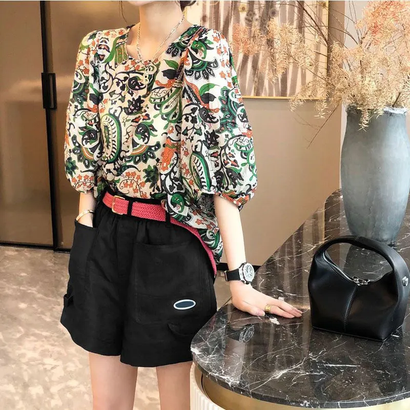 Fashion Casual O-Neck Loose Printed Pullovers Female Clothing Elegant Half Sleeve Summer Spliced All-match Korean T-shirt 2023