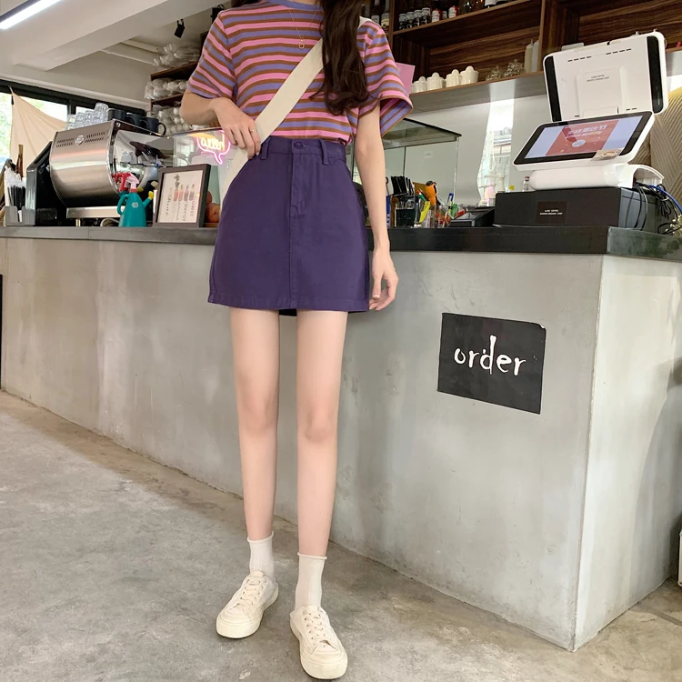 جديد 2025 الخريف الأرجواني المرأة ألف خط تنورة بلا الدنيم حجم كبير الدهون مم Bodycon تنورة عالية الخصر ort تنورة