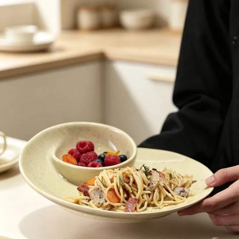Star‑Sand Conch Shaped Ceramic Plate Divided Dinner Plate with Vinegar Dish Dumpling Western Food Serving Tray