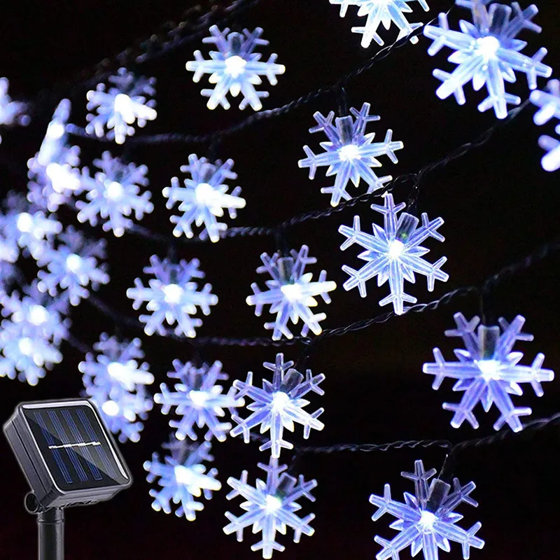 Snowflake Solar LED Fairy Light Outdoor Festoon Garland String Lights Christmas Wedding Party Garden Tree Solar Lamp Decoration