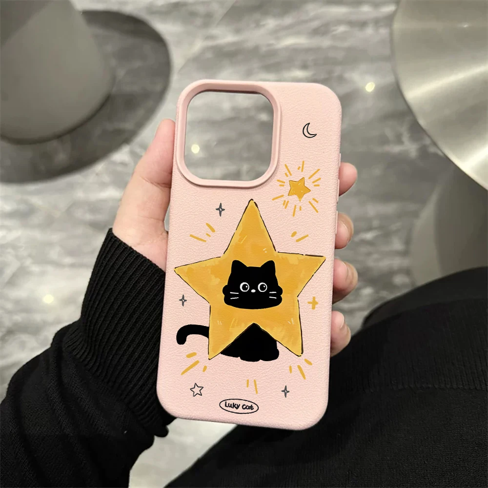 Star Black Cat Handyhülle für iPhone 17 16 15 14 13 12 11 Pro Max 16 15 14 Plus 17 16 15 14 13 12 Pro 17Air Silikon Matte Hülle – Detail 7
