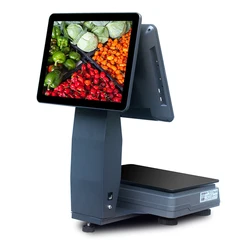 15 inch +14 inch Cheap Window Pos Scale Factory Full Flat Touch Screen Pos All in One With 15kg Weighing Scale Built-in Printer