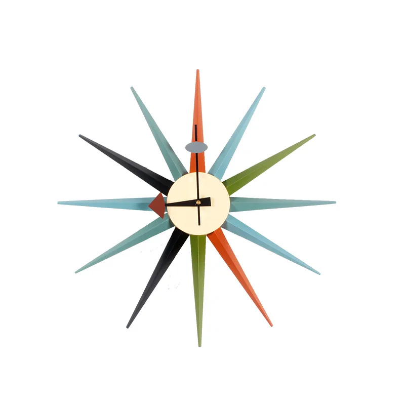 

48cm Sunburst Atomic Wooden Wall Clock Mid Century Multi Color Handmade Antique Modern Star Wall Clock For Bedroom Living Room