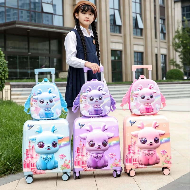 

Lightweight Children's Travel Suitcase 13 and 20 inch Backpack Trolley Case Cartoon Pattern ABS+PC Thickened Carry-on Suitcase