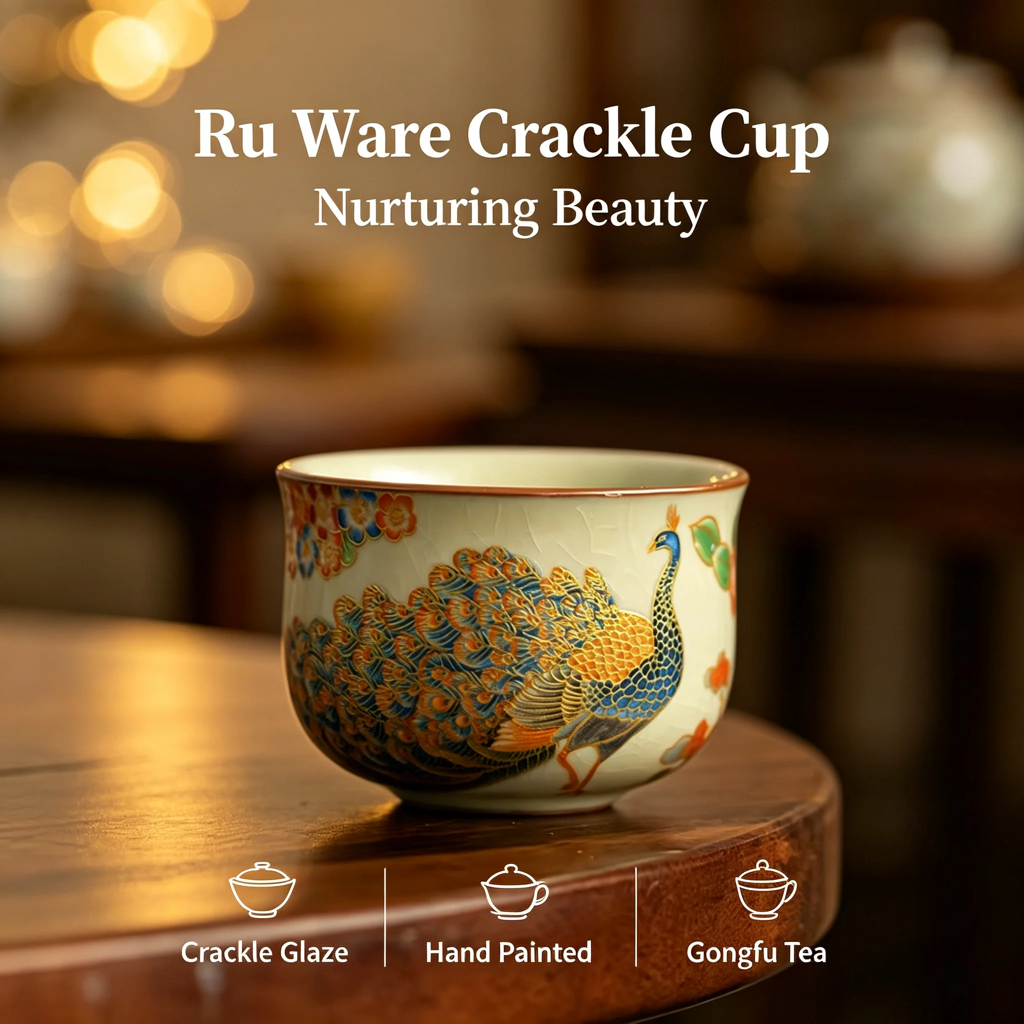 Traditional Ru Ware Ceramic Teacup Crackle Glaze Nurturing Gongfu Tea Cup Individual Handmade Chinese Tea Set Home Office Decor