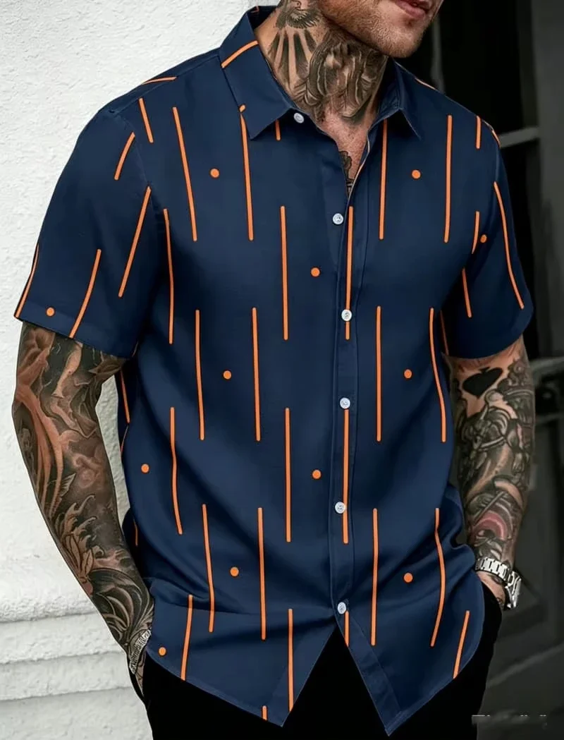 Summer Men's Fashion Short Sleeved Shirt Minimalist Lines Advanced Printed Casual Lightweight Outdoor Plus Size Men's Clothing