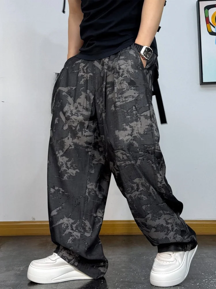 

American Retro Print Drapey Wide Leg Pants Summer Loose High Street Versatile Waed out Loose Straight Tube Men's Casual Pants