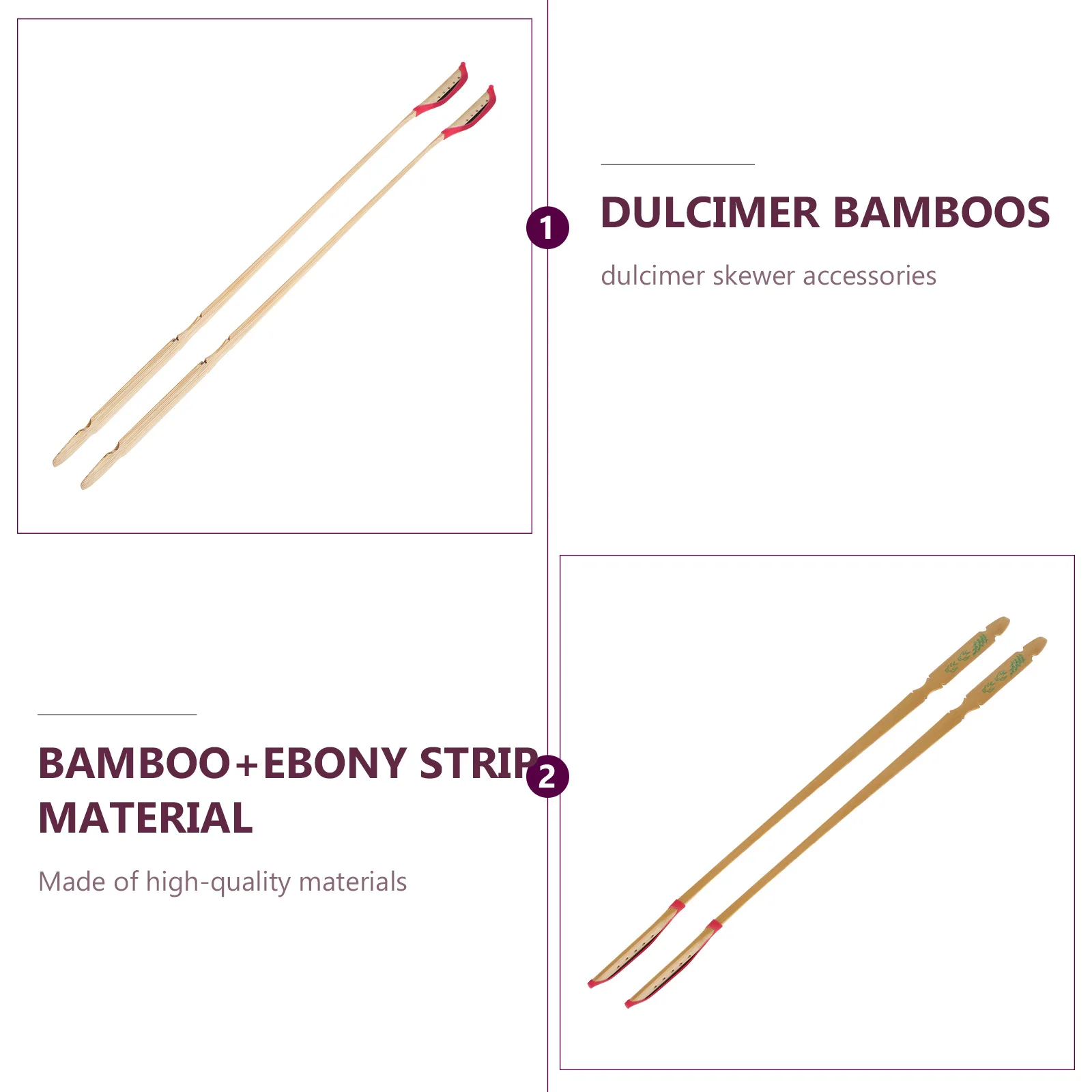 

2 Pcs Dulcimer Yangqin Bamboo Premium Head Accessories Khaki Ebony Bar Practical