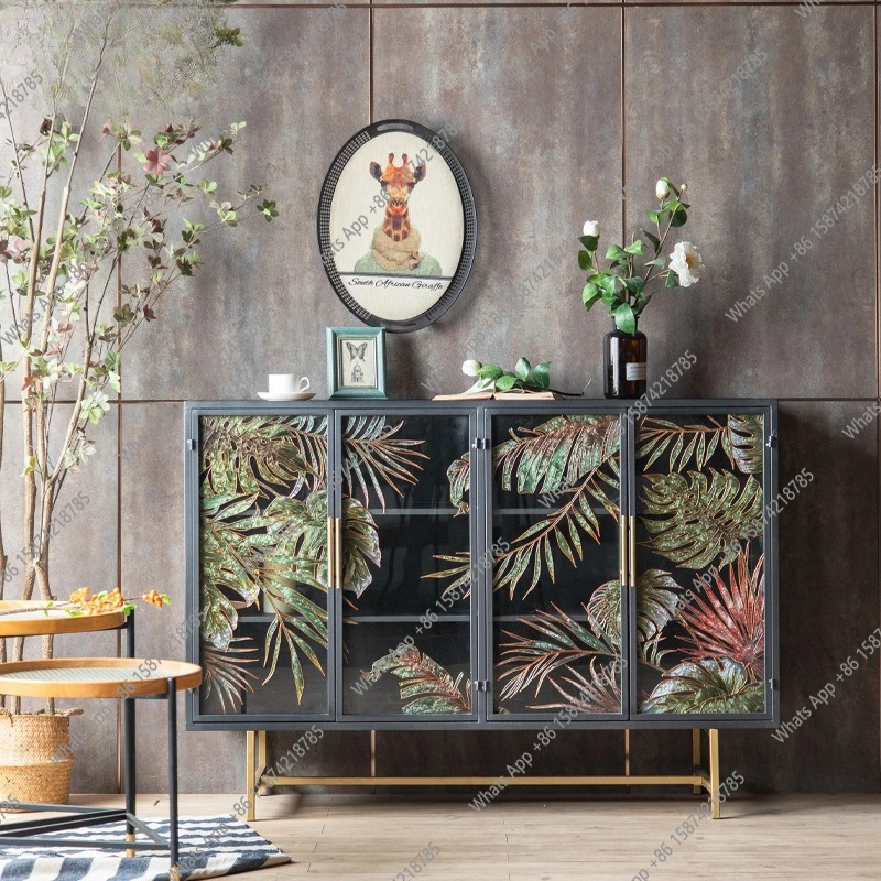 American entrance cabinet, wrought iron tea cabinet, living room cabinet, vintage dining side shop window display decoration