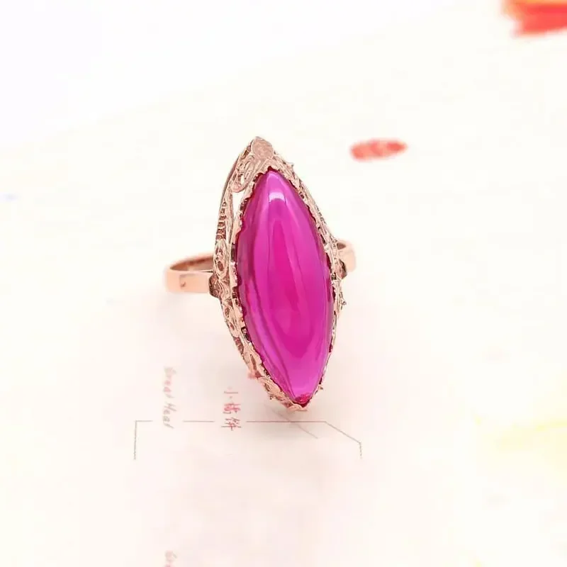 Three-dimensional Hollow Design Luxury Plated  Rose Gold Inlaid Ruby Olive Type Rings for Women Charms Jewelry