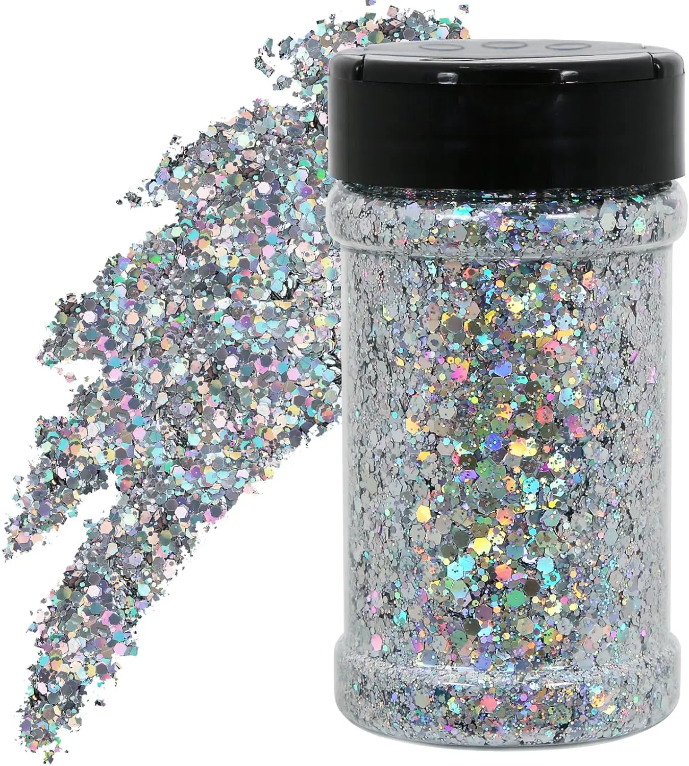 1.76 OZ Silver Holographic Nail Glitter  Mix Chunky Glitter 50g Bottle Bulk for Resin Craft Cosmetic Art Festival Decoration