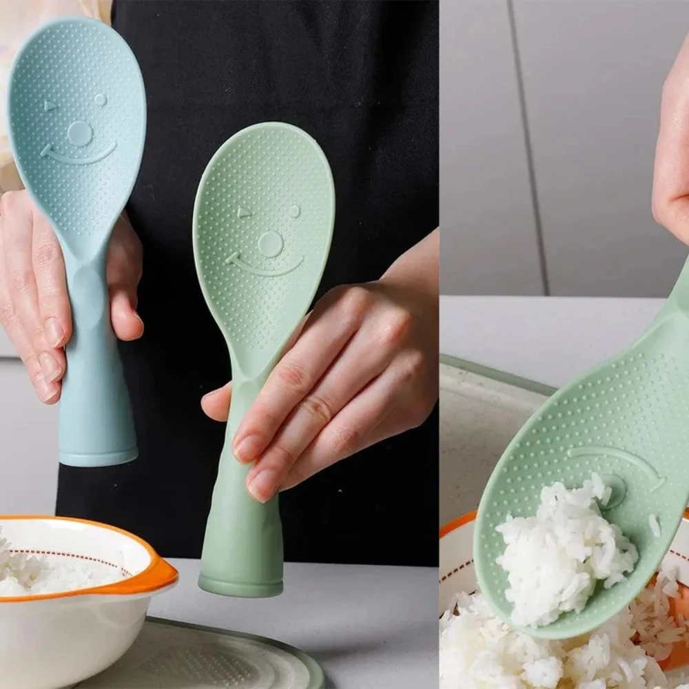 1PC Standing Non Stick Rice Spoon Heat Resistant PP Kitchen Paddle Anti Slip Cookware Tool for Rice Cooker Green Blue