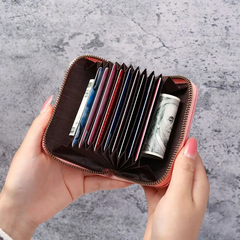 Anti-Magnetic Card Holder Women's Cute Student Korean Style Driving License Document Wallet Zipper Accordion Design Integrated
