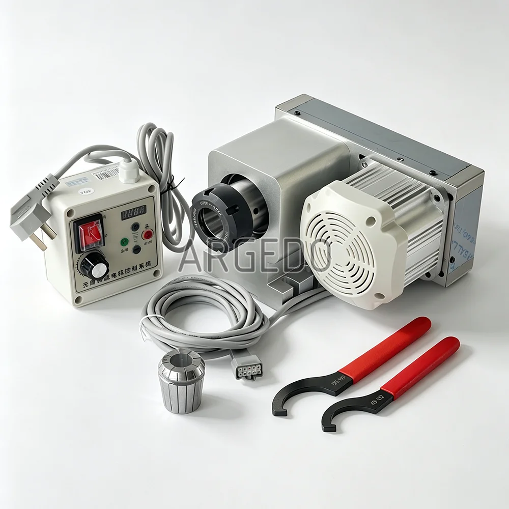 CRA305 CNC Machine Rotary Axis 4th Axis A Axis with 3-jaw/4-jaw Chuck & 550W 220V AC Brushless Servo Motor & Motor Controller