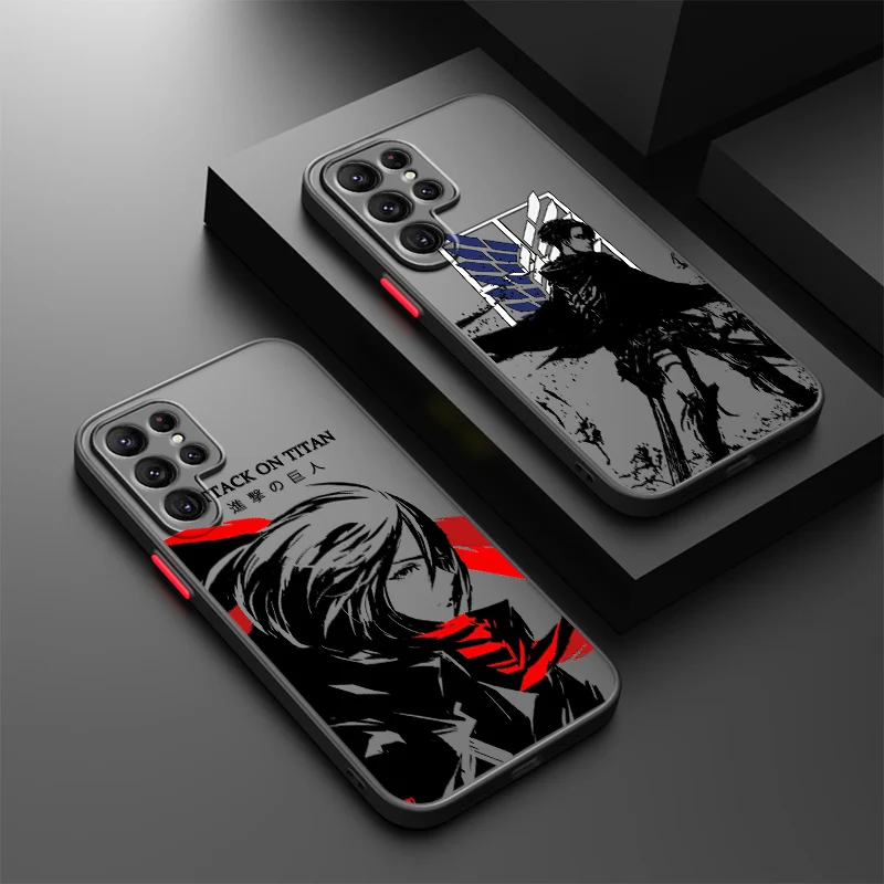 Attack On Titan For Samsung S24 S23 S22 S21 S20 S10 FE Note 20 10 Ultra Lite Plus Frosted Translucent Phone Case