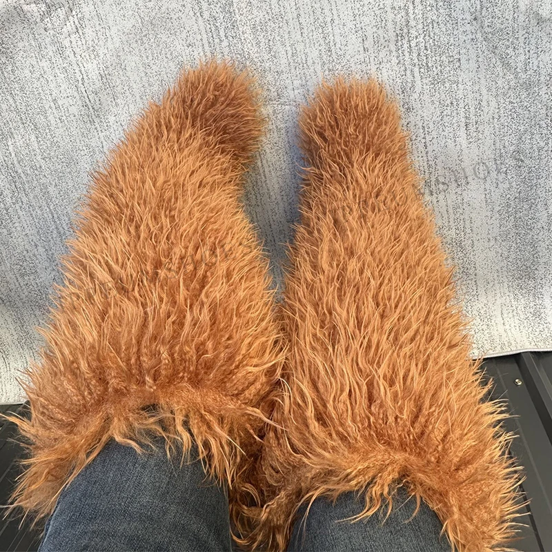 

Женские сапоги из монгольского меха IPPEUM, зимняя длинная обувь 2025 года