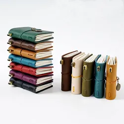 Mini Retro Style Pocket Type Notebook Traveler Diary Leather Soft Cover Writing Book  Portable Notepad Office Bookkeeping