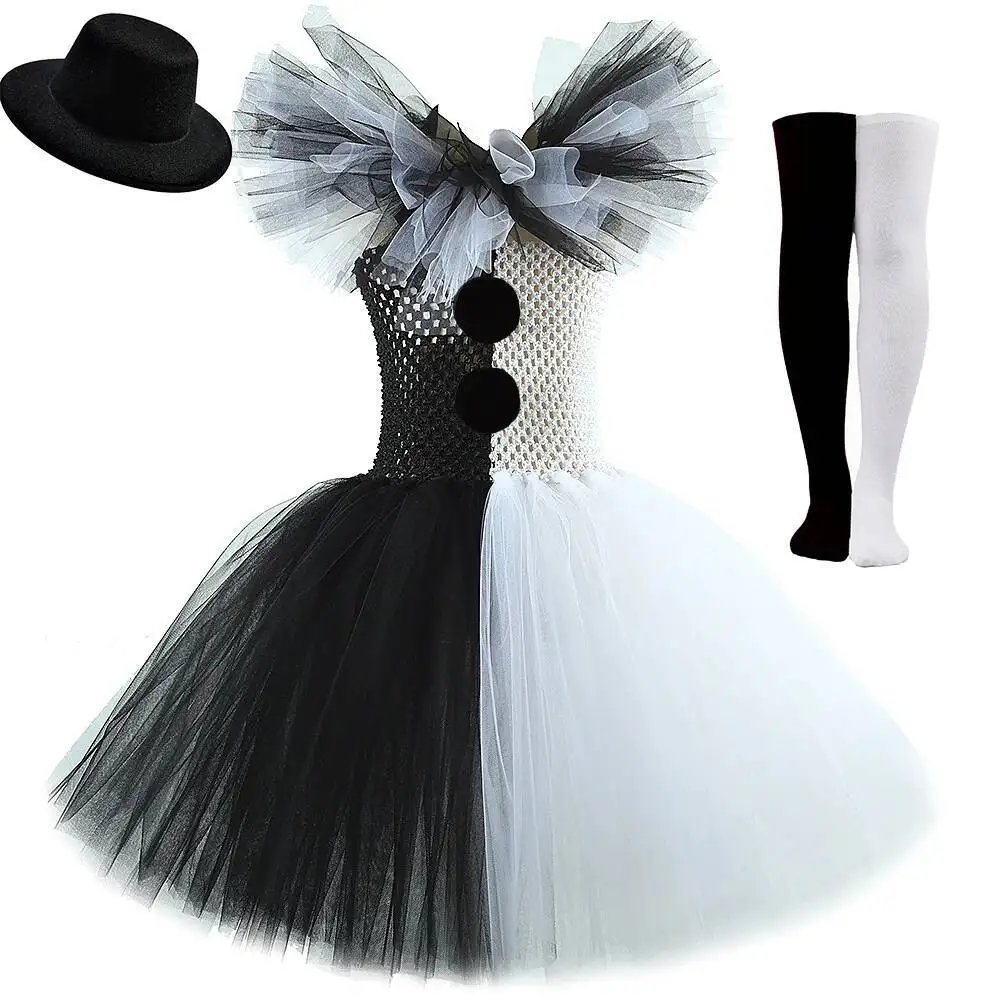 Weiß schwarz terrifier clown kostüme für mädchen gruselig halloween tutu kleid für kinder joker ausgefallene outfit kinder horror kleidung – Detail 12
