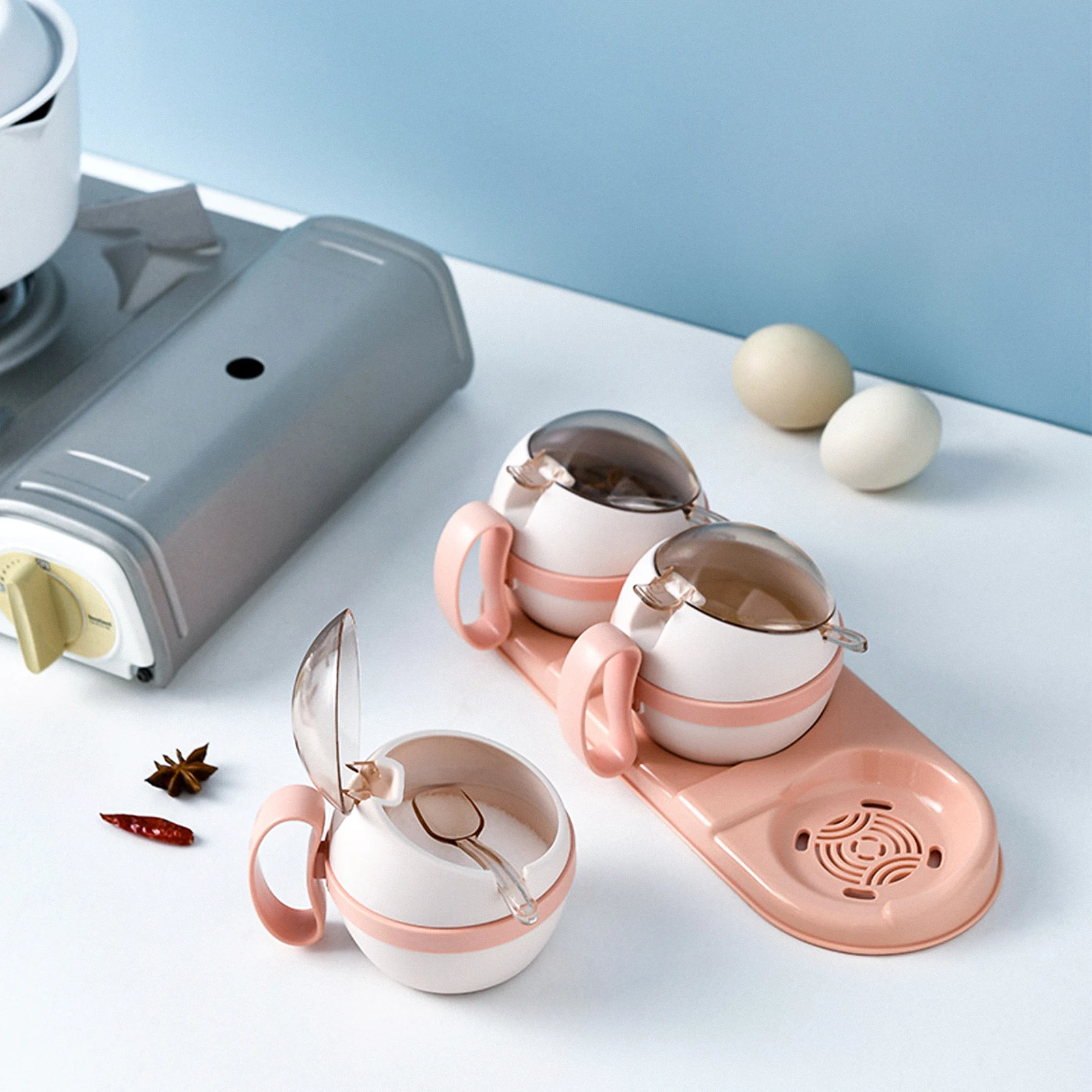 

Multifunctional Seasoning Jar Combination Holder Ice Cream Storage Pink Condiment Container