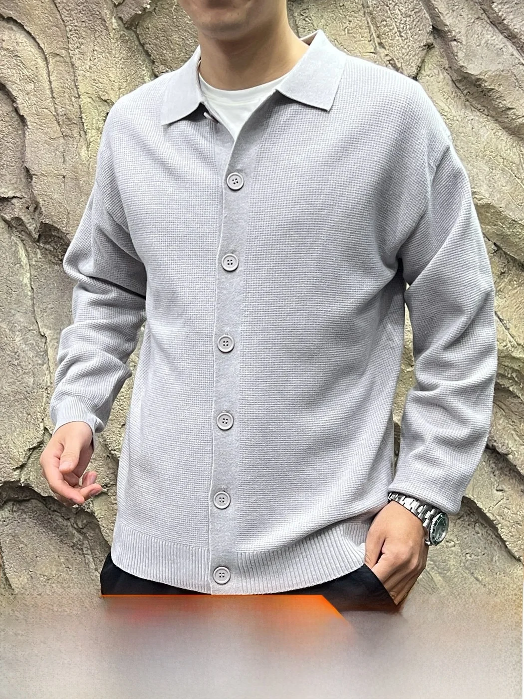 Italian Style V-Neck Knitted  Shirt Men's Stripe Texture Luxury Vintage Autumn Winter Fashion Breathable Cotton Polyester...