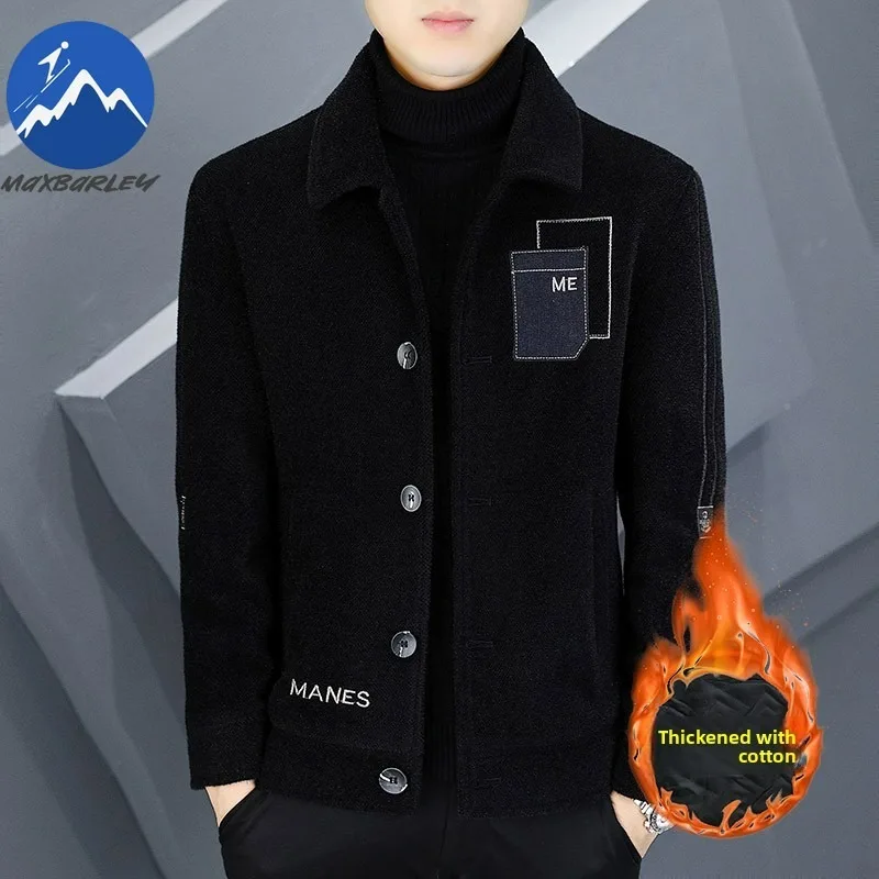 Maxbarley Wool Jacket Mens Classic Notch Lapel Outdoor Work Windproof Coat Casual Daily Wear Thickened Comfortable Outerwear