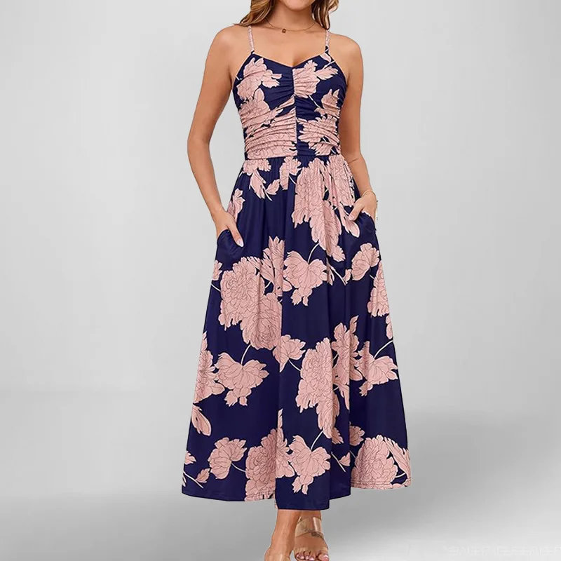 

TOY-2025Spring New Women's Elegant Temperament Printed Sleeveless Strap Dress