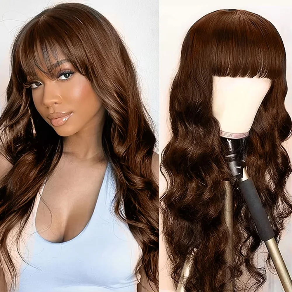 

#4 Chocolate Brown Body Wave Human Hair Wig #4 Colored 13x6 HD Lace Frontal Body Wave Wigs 200 Density 46 Inches For Women