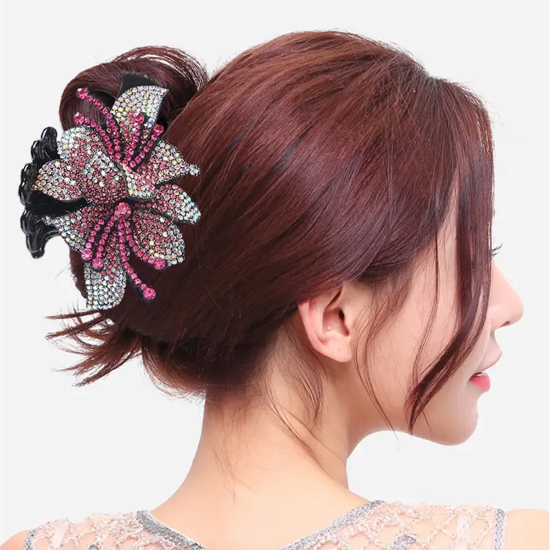 Flower Hair Jaw Clip Clamp Rhinestone Hair Claws For Women Shiny Crystal Strong Shark Hairpin Hair Accessories New