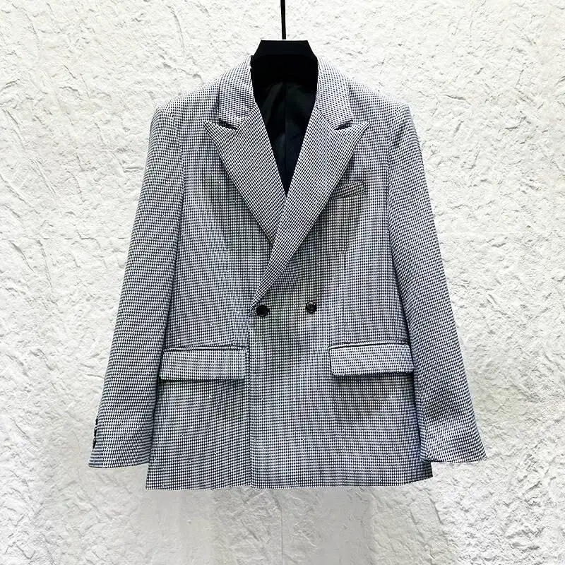 WVGA Spring Autumn New Men Personalized Design Blazer Hot Diamond Embellishments Houndstooth Pattern Trendy Retro Jackets W26281