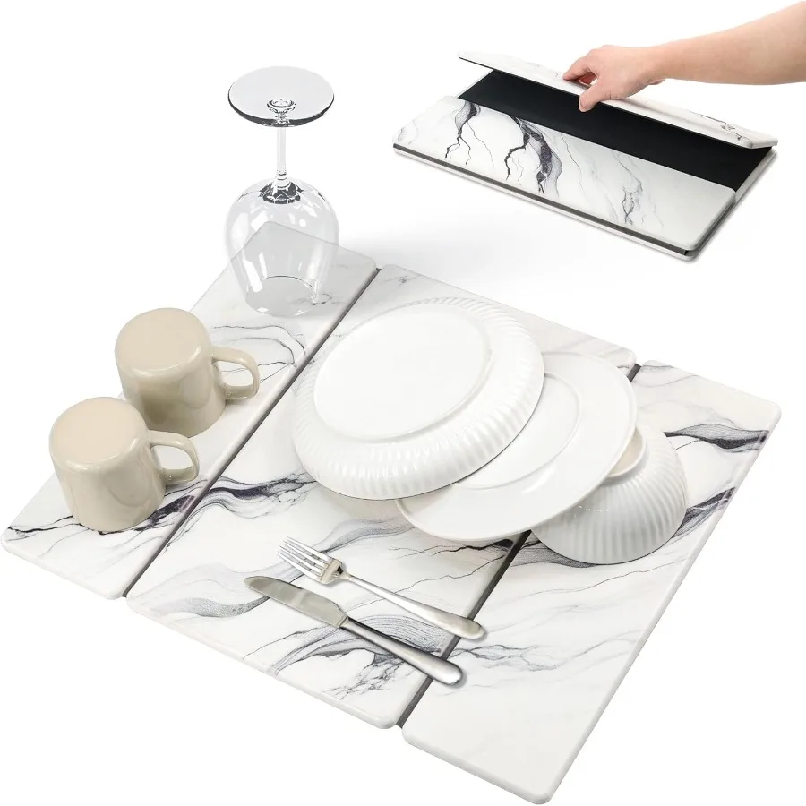 

Большой коврик для сушки камня для кухонной стойки, складной быстросохнущий коврик для сушки посуды, экологически чистый впитывающий коврик для сушки диатомовой земли