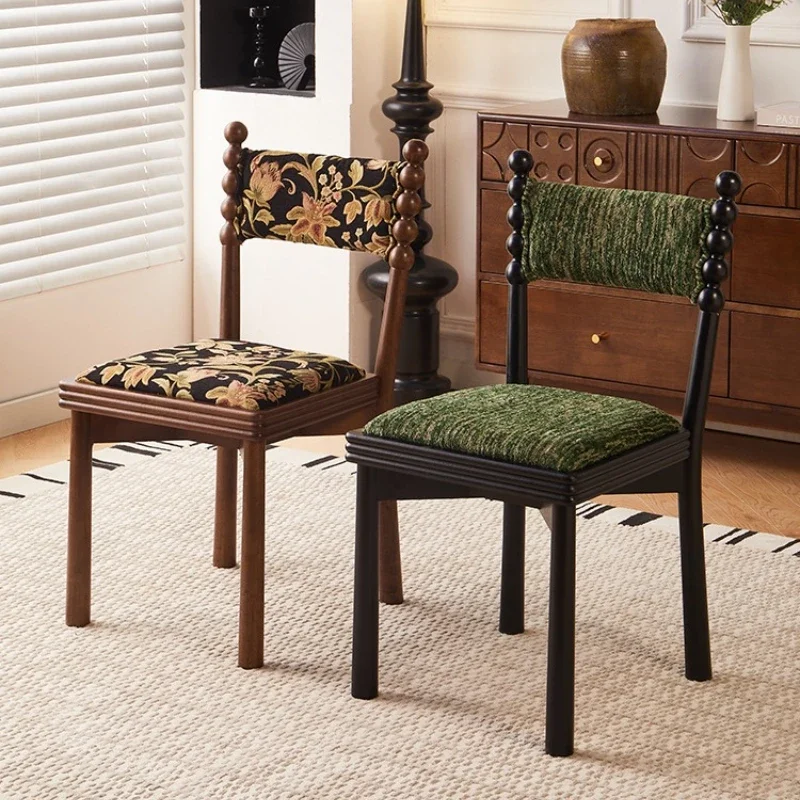 Solid wood dining chair home living room study creative makeup chair American retro cafe soft bag backrest chair
