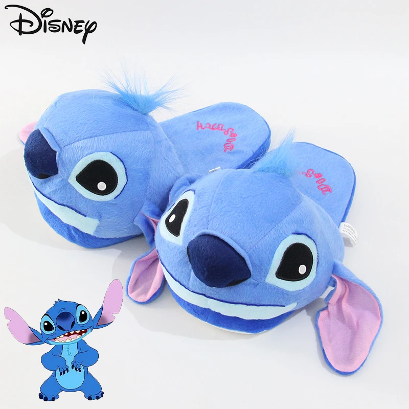 Disney Lilo & Stitch Plush Slippers Anime Figure Stitch Cosplay Shoes Men Women Couple Indoor Home Shoes Winter Warm Slipper