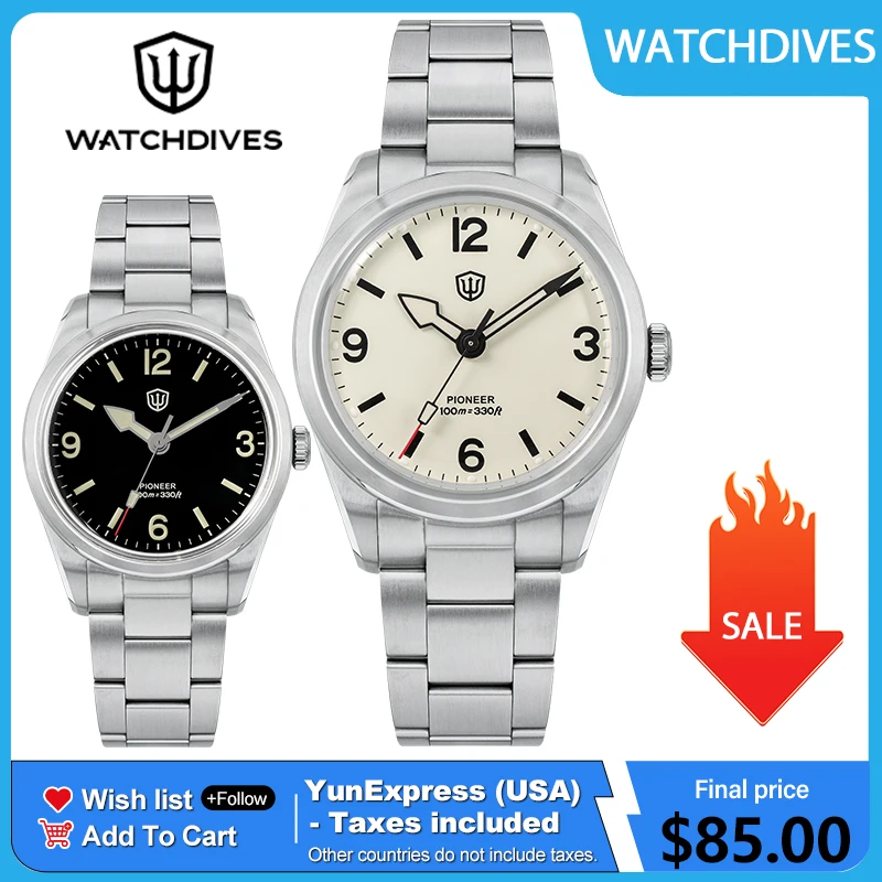 Watchdives WD1960S V2 Quartz Watch Bubble Sapphire Luminous 36L Stainless Steel 100m Waterproof VH31 Movement Vintage Watches