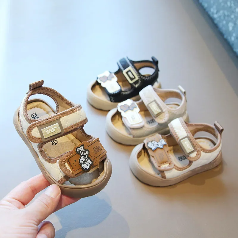 Sandalias de suela suave para niños, zapatos de oso para bebés, antideslizantes, Punta cerrada, Verano